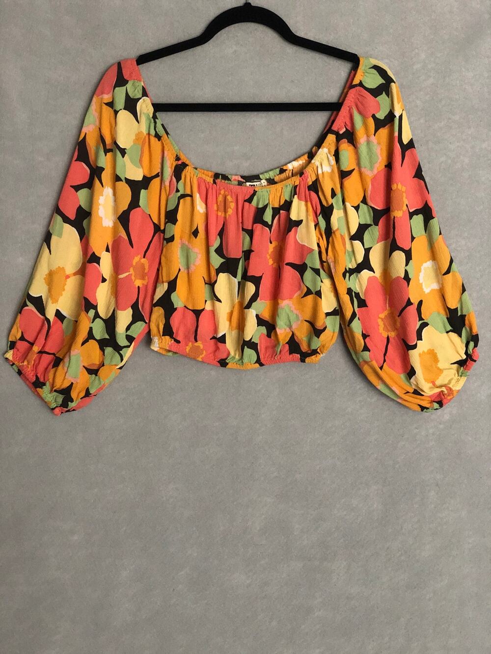 Billabong Crop Top Floral Puff Sleeve Women's Large